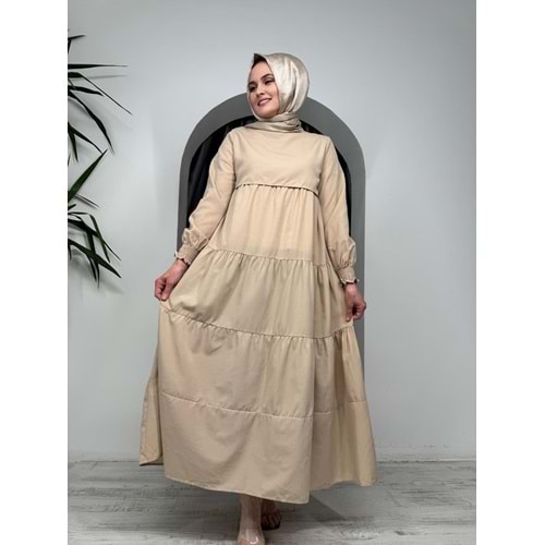 Drapeli Elbise 4749 - Bej - 38