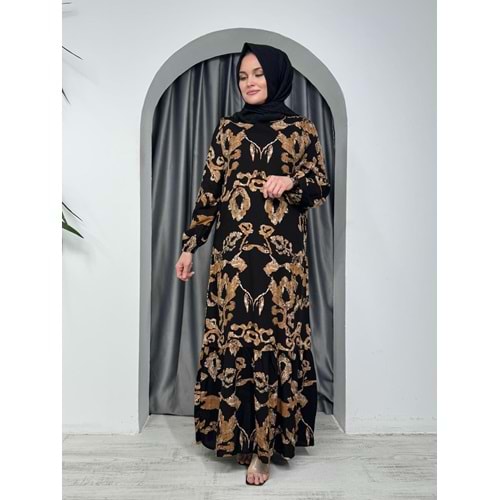 Karışık Desen Elbise 238948 - Siyah - 38-40