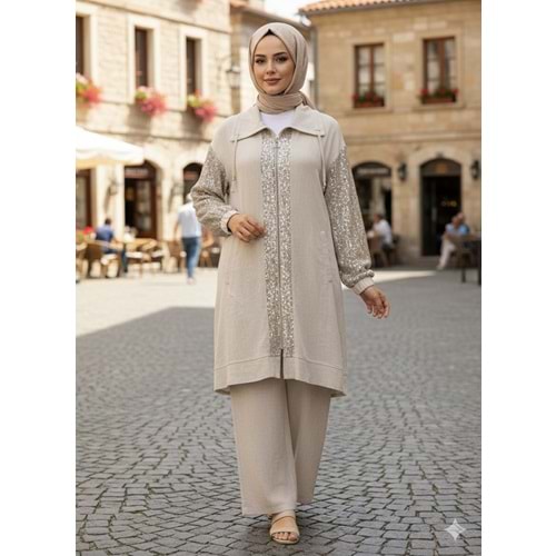 Pullu Keten Takım 120208 - Bej - 36