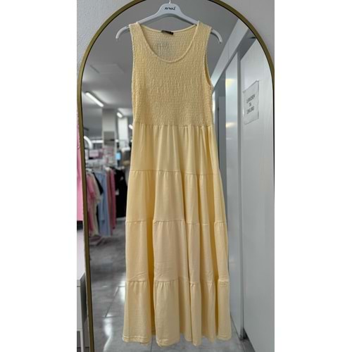 Lastikli Kat Kat Elbise 1554 - Sarı - L-XL - AZRA06326-53346