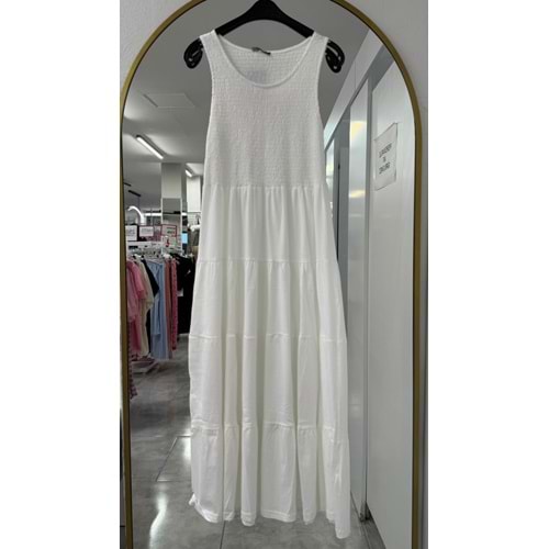 Lastikli Kat Kat Elbise 1554 - Beyaz - L-XL