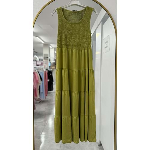 Lastikli Kat Kat Elbise 1554 - Yeşil - S-M