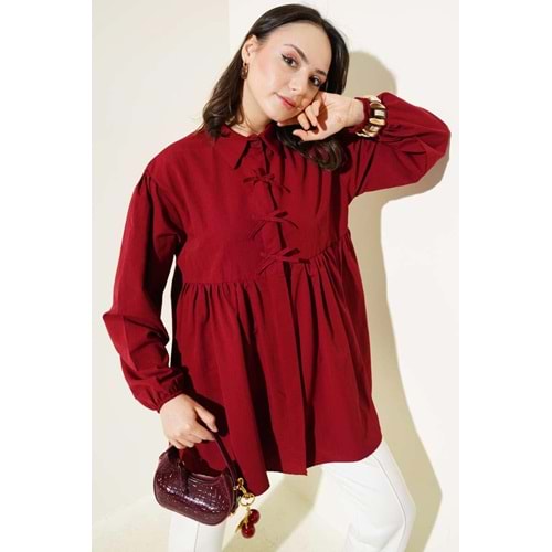 Fiyonklu Gömlek 786 - Bordo - L-XL - AZRA06413-53005