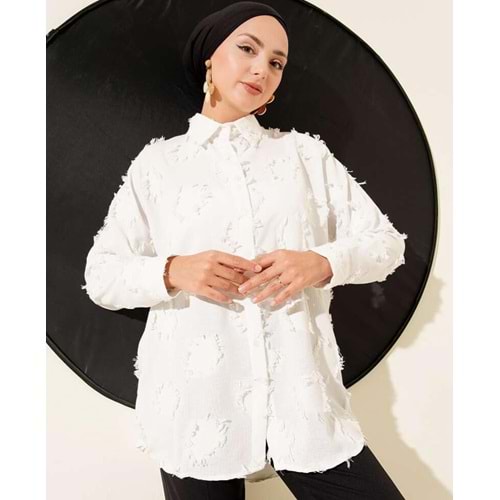Saçaklı Oversize Gömlek 807 - Beyaz - L-XL - AZRA06415-53035