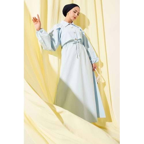 Poplin Trenç Smetrik Düğmeli Elbise 2403 - Mavi - L-XL - AZRA06417-53053