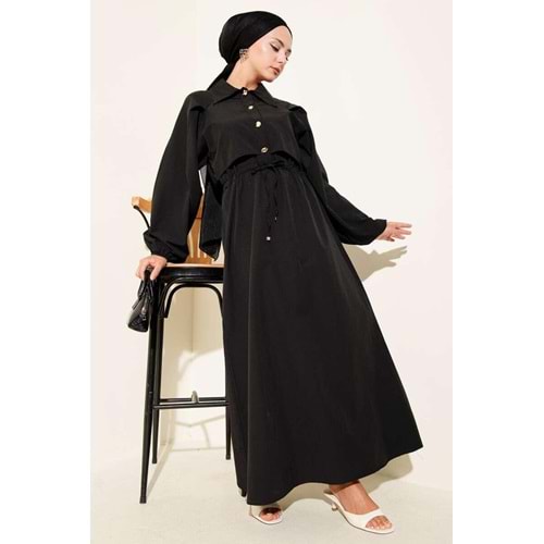 Poplin Trenç Smetrik Düğmeli Elbise 2403 - Siyah - S-M - AZRA06417-53056
