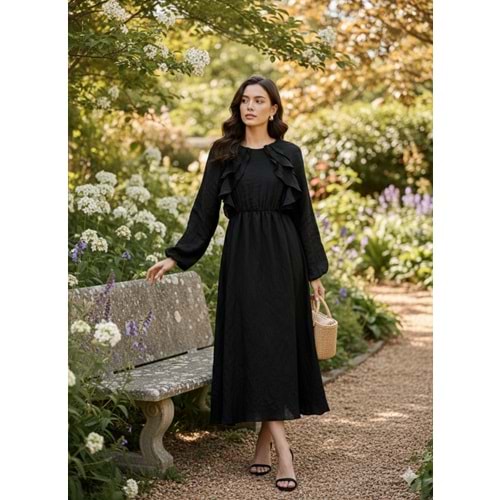 Fırfırlı Elbise 5219 - Siyah - L-XL - AZRA06456-53452