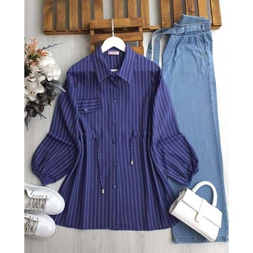 Çizgili Gömlek 1104 - azra fashion - Mor - L - AZRA06461-53467