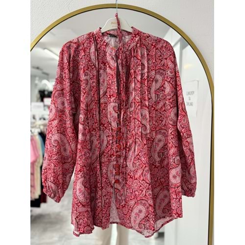 Şal Desen Piliseli Gömlek 979 - Pembe - S-M