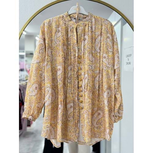 Şal Desen Piliseli Gömlek 979 - Sarı - L-XL
