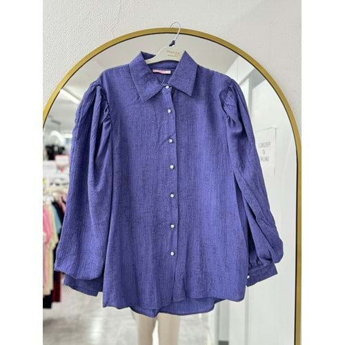 Çilek Kumaş Balon Kol Gömlek 561 - Mor - XL