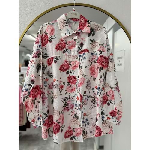 Çiçek Desenli Gömlek 950 - Bordo - L-XL