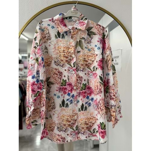 Çiçek Desenli Gömlek 950 - Somon - L-XL