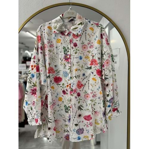 Çiçek Desenli Gömlek 950 - Toz Pembe - L-XL