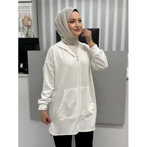 Cepli Kapşonlu Tunik 26129 - Ekru - S-M