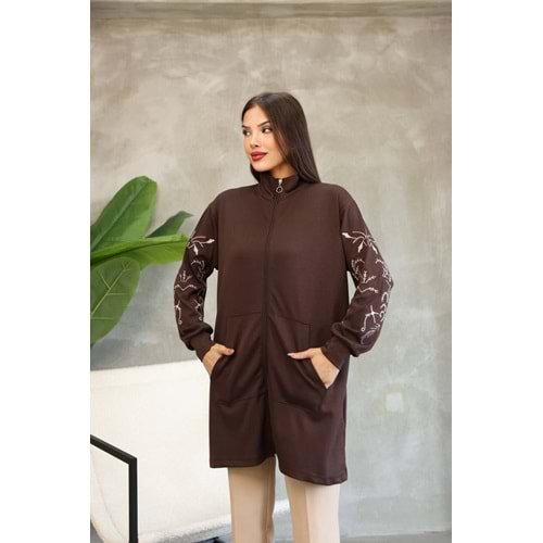 Kolları Nakışlı Hırka 26130 - Acı Kahve - M