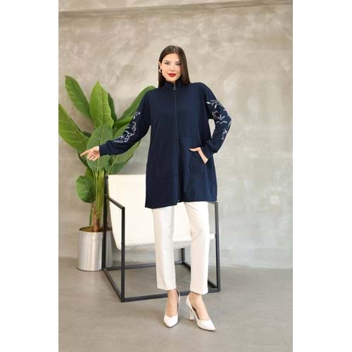 Kolları Nakışlı Hırka 26130 - Lacivert - M