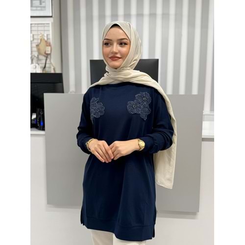 Çiçek Detaylı Oysho Tunik 26122 - Lacivert - M