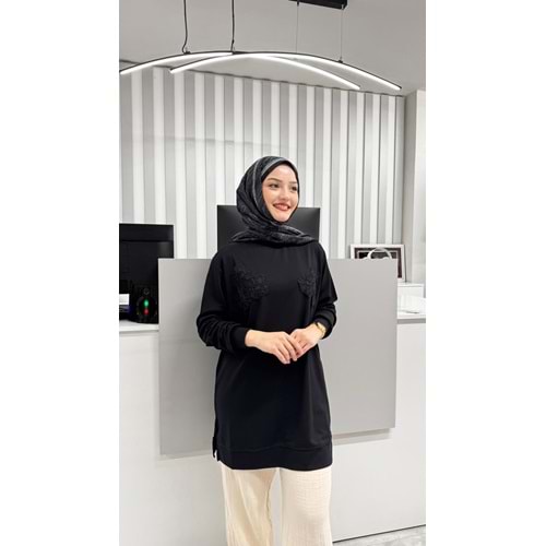 Çiçek Detaylı Oysho Tunik 26122 - Siyah - M