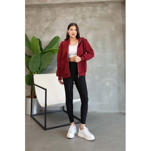 Kapşonlu 3 İp Hırka 2601 - Bordo - S