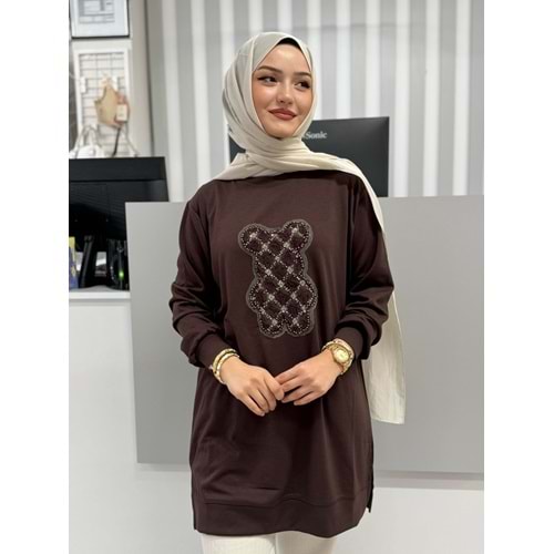 Çiçek Ayıcıklı Tunik 26125 - Acı Kahve - M