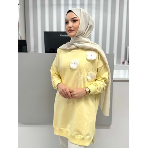 Nakışlı Çiçekli Tunik 26123 - Sarı - L-XL