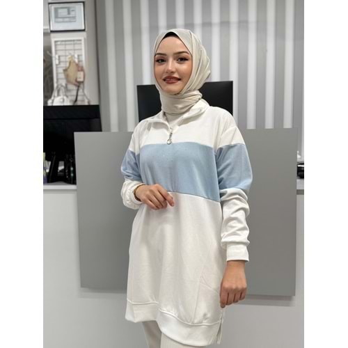 Yaka Fermuarlı Taşlı Tunik 26127 - Bebe Mavisi - L