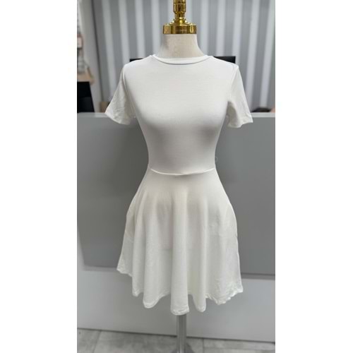 Pelerinli Kısa Kollu Elbise 0003 - Beyaz - L