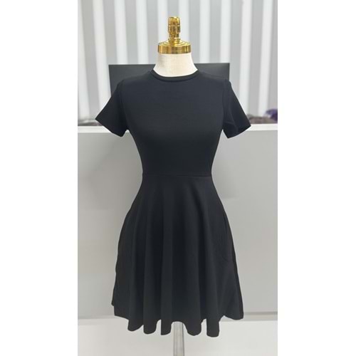 Pelerinli Kısa Kollu Elbise 0003 - Siyah - L