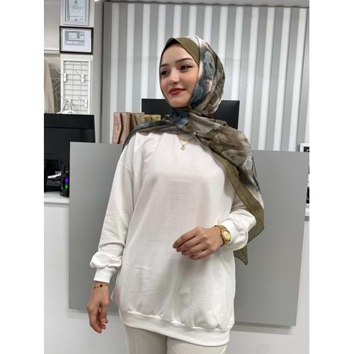 Standart Beden Sweat 3328 - Beyaz - TEK BEDEN