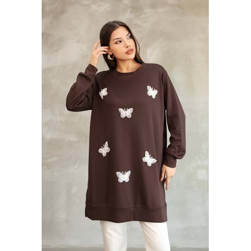 Kelebek Aksesuarlı Tunik 26124 - Kahve Rengi - L