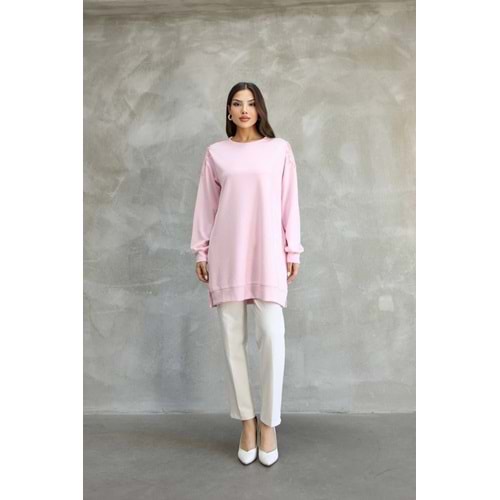 Omuzları Çiçekli Tunik 26119 - Pembe - L