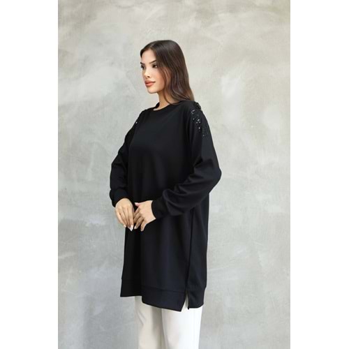 Omuzları Çiçekli Tunik 26119 - Siyah - L