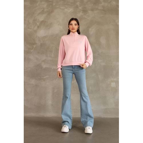 Kalp Nakış Detaylı Sweat 26147 - Pembe - L
