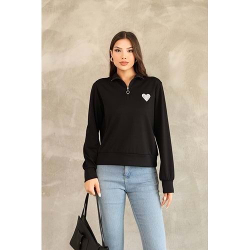 Kalp Nakış Detaylı Sweat 26147 - Siyah - L