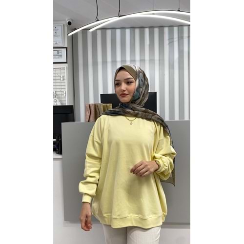Bisiklet Yaka Salaş Sweat 26172 - Sarı - TEK BEDEN