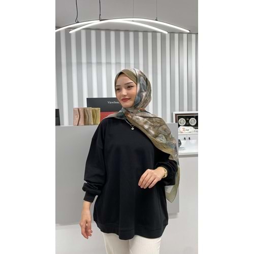 Bisiklet Yaka Salaş Sweat 26172 - Siyah - TEK BEDEN
