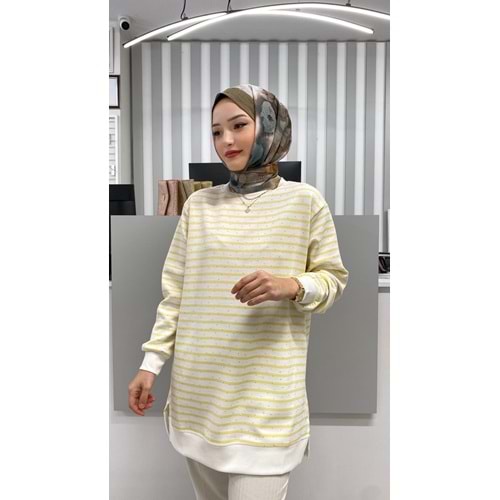 Taşlı Çizgili Tunik 26162 - Sarı - L