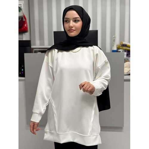 Süs Dikişli Scuba Tunik 1025 - Beyaz - L-XL