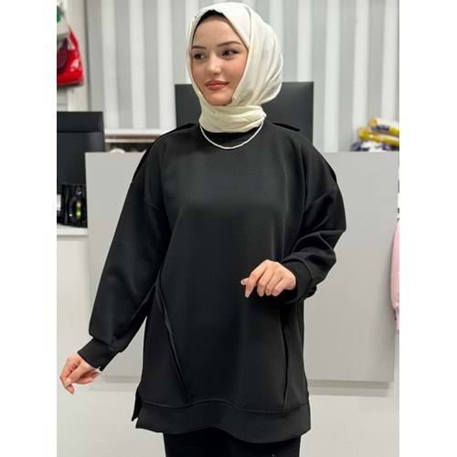Süs Dikişli Scuba Tunik 1025 - Siyah - L-XL