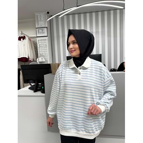 Çizgili Sweat 26178 - Mavi - TEK BEDEN