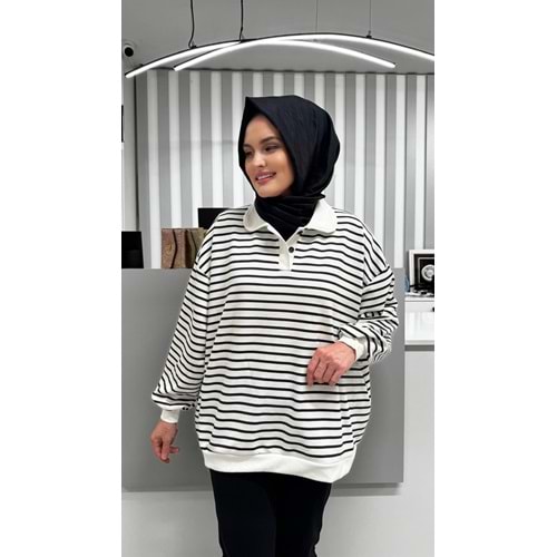 Çizgili Sweat 26178 - Siyah - TEK BEDEN