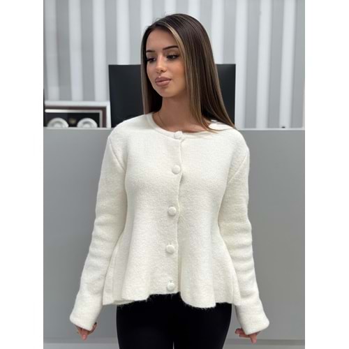 Yumuşak Dokulu Peplum Düğmeli Triko Hırka 60985 - Ekru - TEK BEDEN