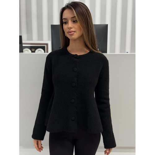 Yumuşak Dokulu Peplum Düğmeli Triko Hırka 60985 - Siyah - TEK BEDEN