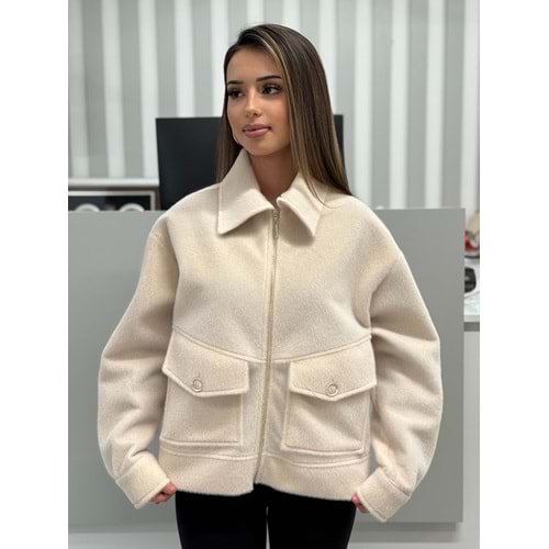 Verev Kesikli Fermuarlı Shacket 3714 - Bej - M-L - AZRA06841-55477