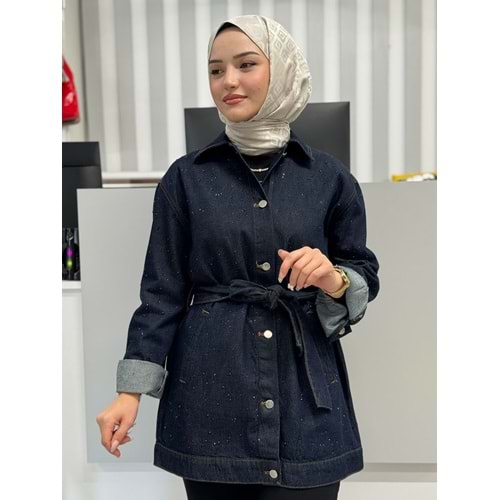 Taşlı Denim Ceket 35971 - Lacivert - L - AZRA06844-55493