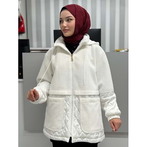 Garnili Peluş Mont 35832 - Ekru - L - AZRA06848-55506