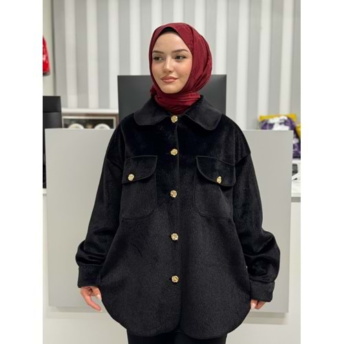 Cep ve Düğme Detaylı Shacket 35851 - Siyah - TEK BEDEN - AZRA06850-55514