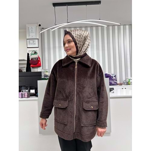 Torba Cepli Fermuarlı Ceket 35882 - Acı Kahve - TEK BEDEN