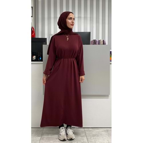 Kolu Katlamalı Elbise 1049 - Bordo - L-XL